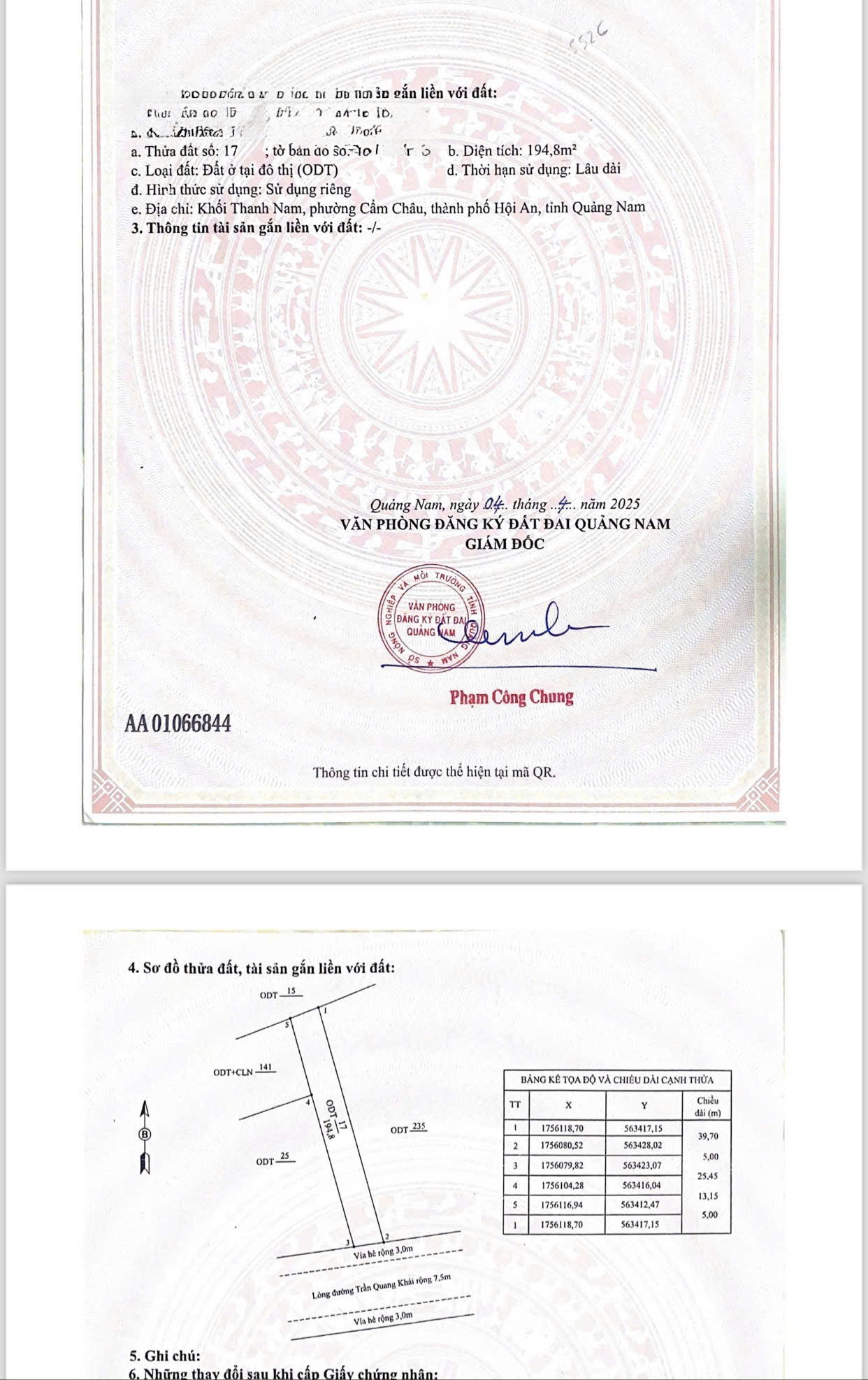 Giấy chứng nhận quyền sử dụng đất — thửa 17